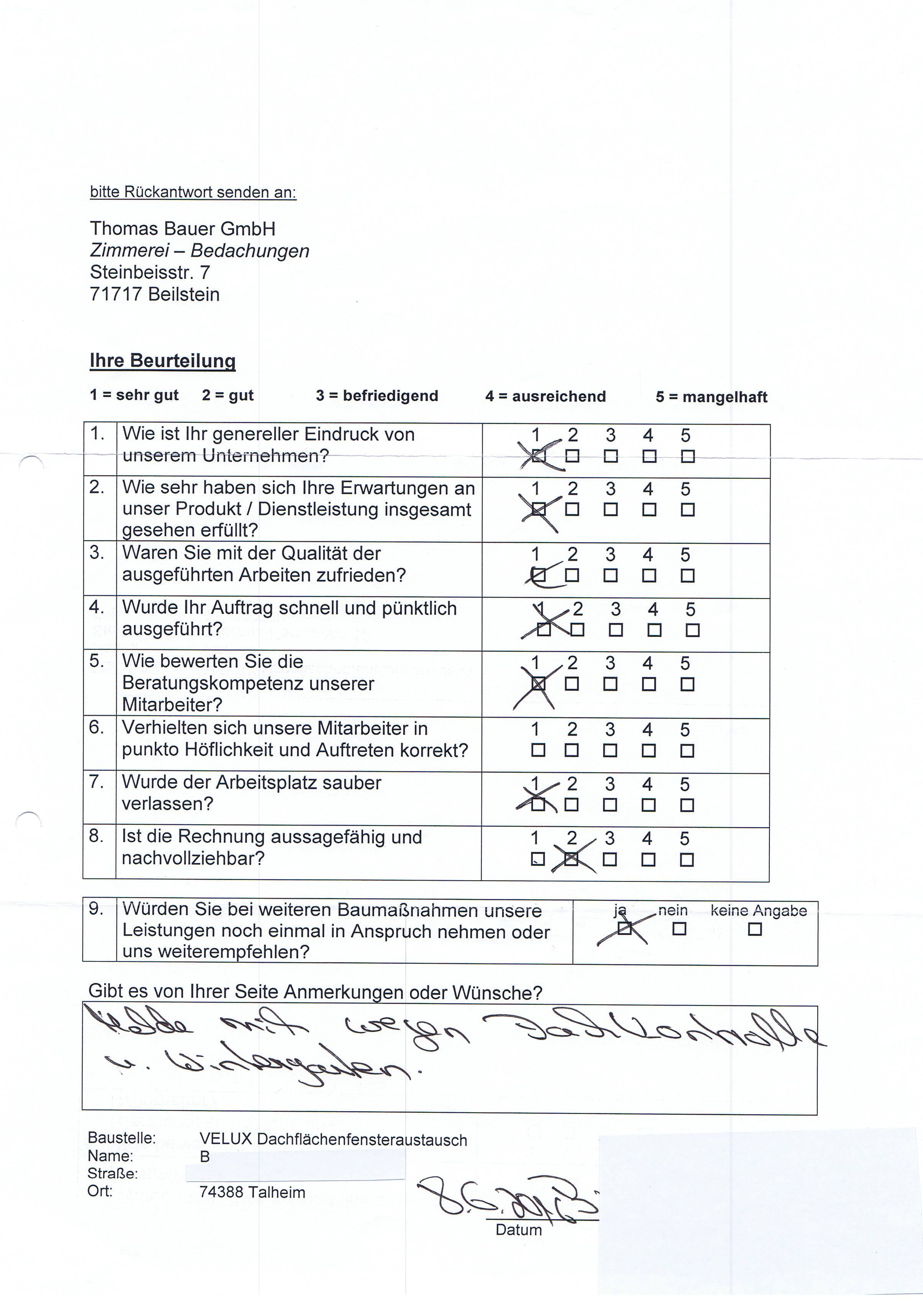 Kundenzufriedenheitsrueckmeldungen Th Bauer GmbH 4